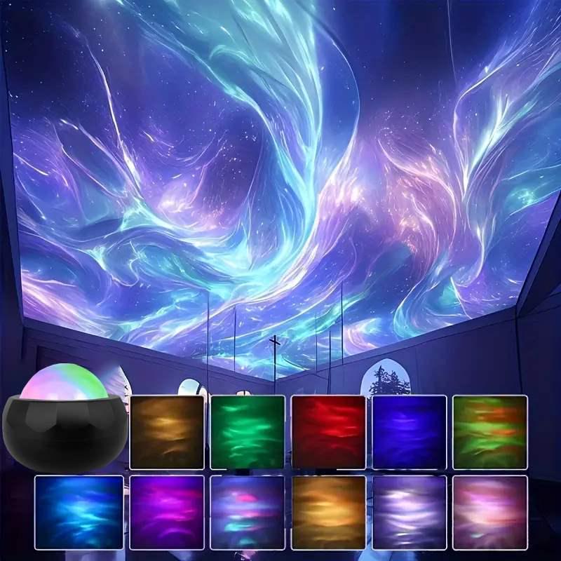 Seven-Color Aurora Starry Sky Lamp with Water Ripple Projection