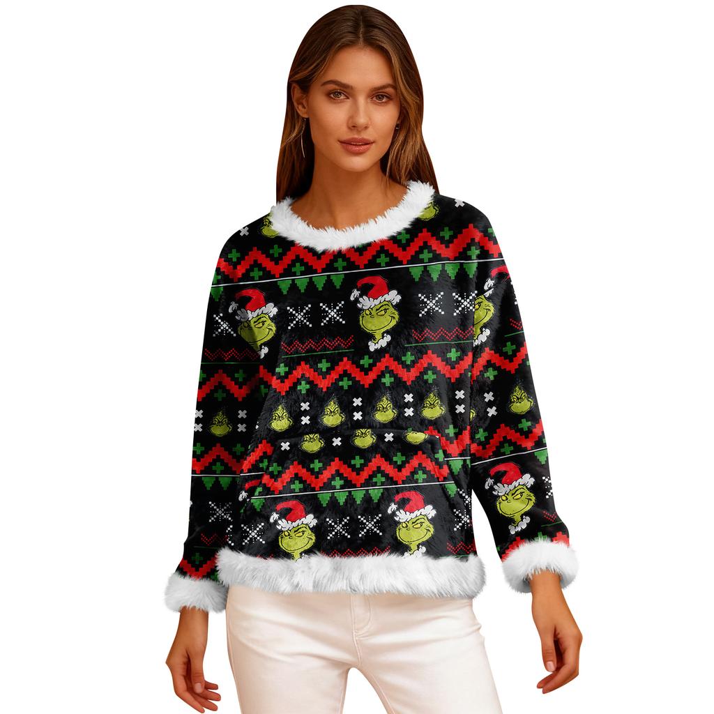 Women's Casual Fleece Sweatshirt  Long-Sleeve Round  Neck Casual Comfortable Loose-Fit Lightweight Women's Flannel Sweatshirt