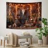 Western Boho Wall Tapestry Aesthetic Southwest Country Ranch Tapestry Retro Rustic Barn Door with Bull Skull Desert Cactus Cowboy Guitar Texas Hippie