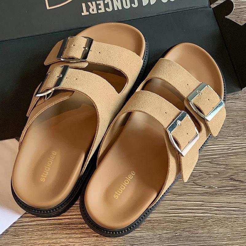 

Калифорнийское солнце~ Круглый носок широкая колодка с квадратной пряжкой регулируемые шлепанцы на толстой подошве 40 хаки