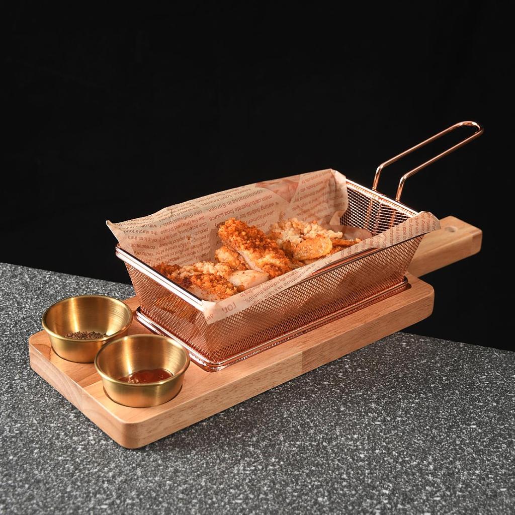 Stainless Steel Blue Fried Snack & Dipping Sauce Dish Set - Artistic Concept for Restaurants and Clubs