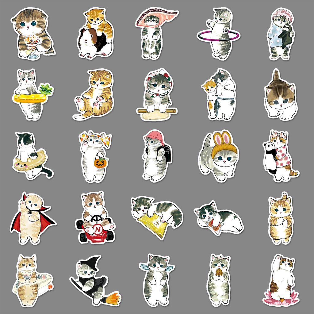 50 Hand-painted Kitten Personality Cartoon Cute Guka Decorative Water Cup Suitcase Stickers