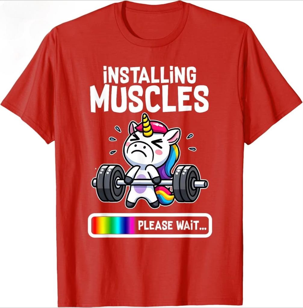 Summer Unisexs Fun Unicorn Weightlifting Letter Printed Round Neck Short Sleeved Gym Fitness 100 Pure Cotton Breathable Tshirt