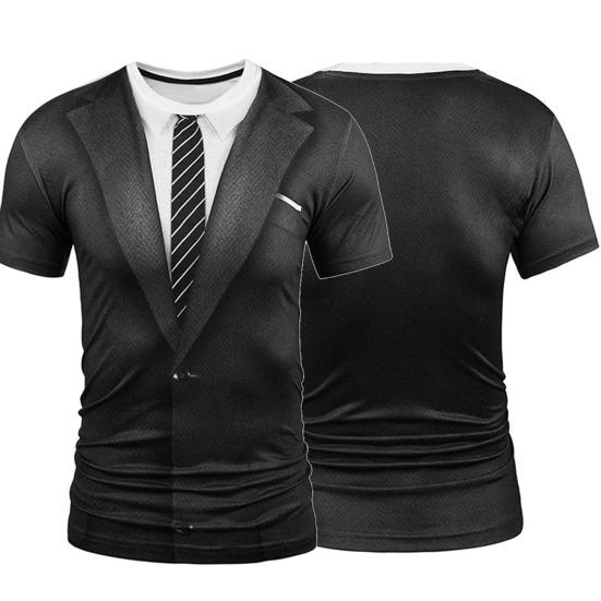 Maglietta da Uomo alla Moda con Stampa 3D di Cravatta per Abito, Manica Corta, Girocollo, Vestibilità Slim