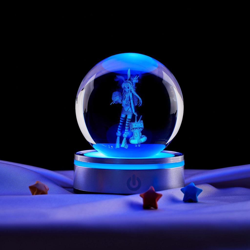 3D Cartoon Crystal Ball Night Light - Inner Carving Glass Ornament for Desktop or Birthday Gift