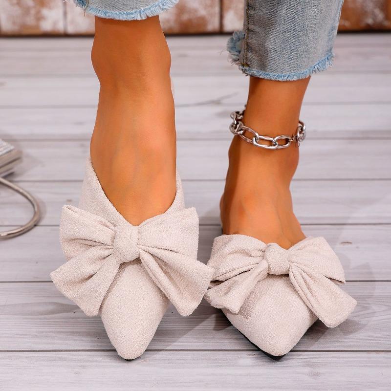 Damen Baotou Slipper Frühling Neu Spitzschuh Flacher Ausschnitt Schmetterling Wildleder Weiche Sohle Rutschfest Abriebfest Flache Schuhe