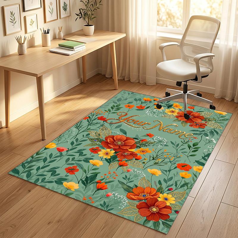Floral Butterfly Garden Theme Soft Crystal Velvet Rug Custom Name & Text Print Non Slip Floor Rug for Bedroom Living Room