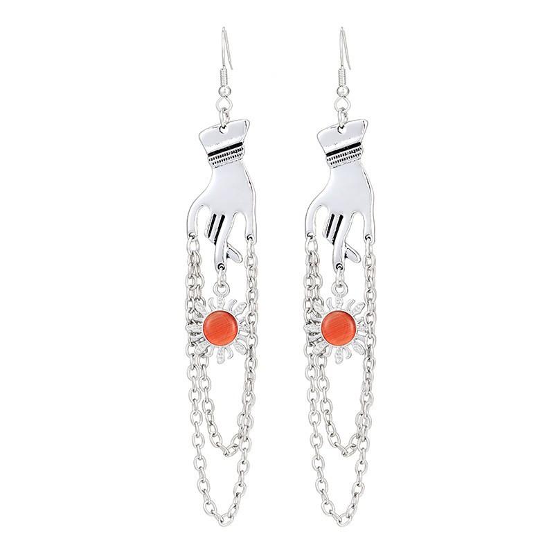 European and American Finger Sun Earrings Are Hot-selling Temperament, Elegant and Charming Metal Flash Diamonds, Long Fringed Bows for Women