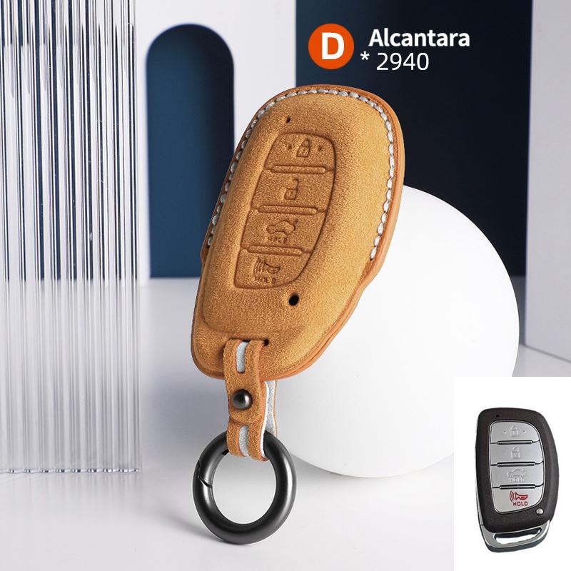 For Hyundai Tucson Santa Fe Rena Sonata Elantra Creta I10 I30 I40 Accessories 4 Button Suede Car Smart Key Case Cover Shell