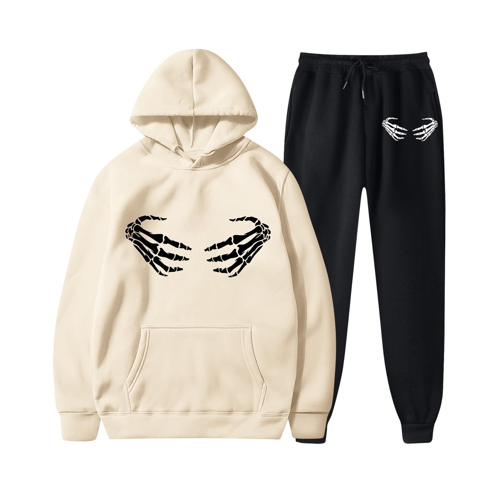 

Женские плюшевые штаны, свободный свитер с длинным рукавом, принт на Хэллоуин и комплект из двух предметов с капюшоном и веревкой XXL хаки