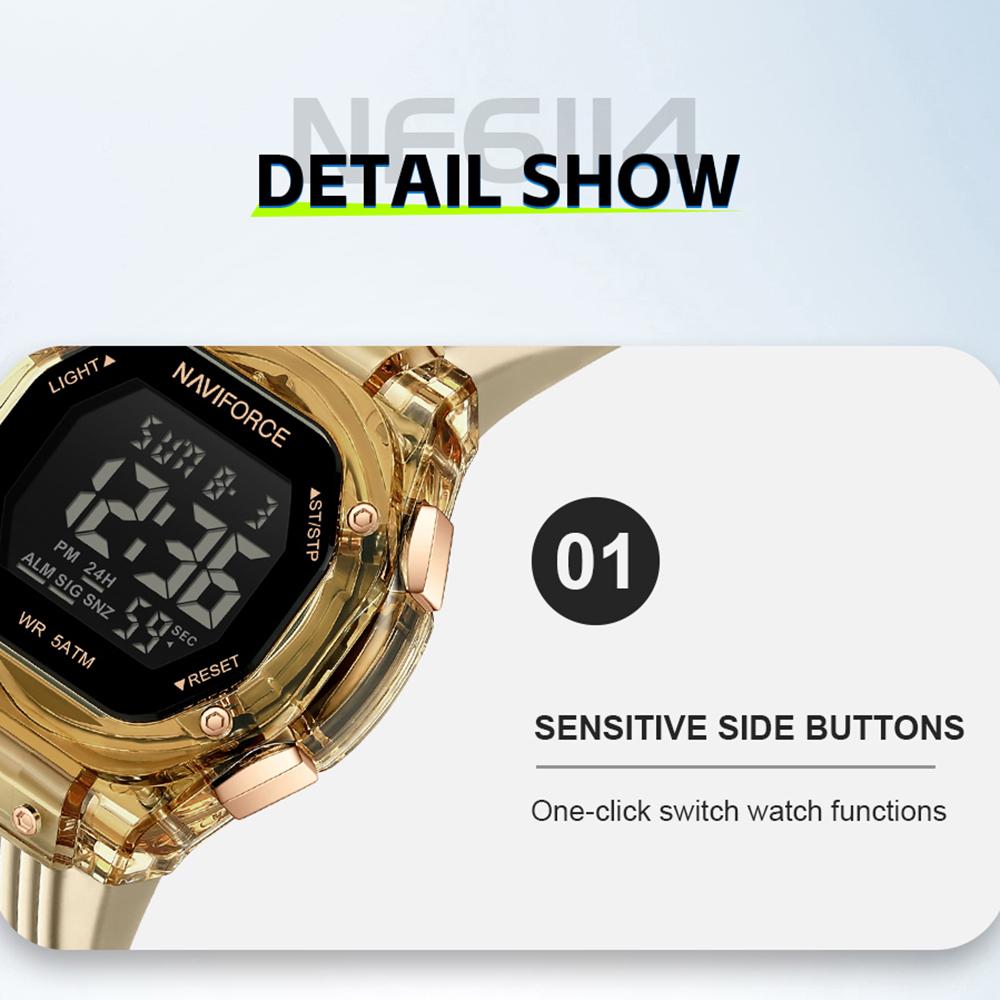 NAVIFORCE Digital Women Watch Alarm Calendar Date LCD Display Sports Chronograph Silicone Strap Waterproof Ladies Girl Watch Gift NF6114