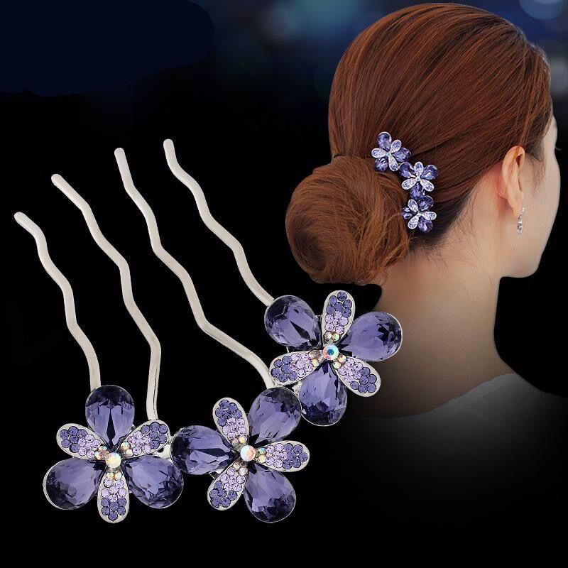 

Korean Fashion Rhinestone Flower Hair Comb and Bow Hairpin фиолетовый