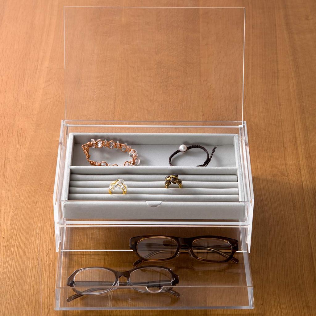 MUJI Stackable Acrylic Case with Two Drawers and Lid, Large, Approx. 25.5cm W X 17cm D X 9.5cm H, Product Number: 38970125