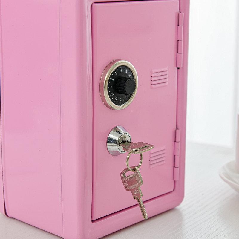 Kawaii Metal Storage Cabinet with Key Lock Mini Safe Desktop Organizer Pink Purple Blue Metal Box Cute Table Decoration