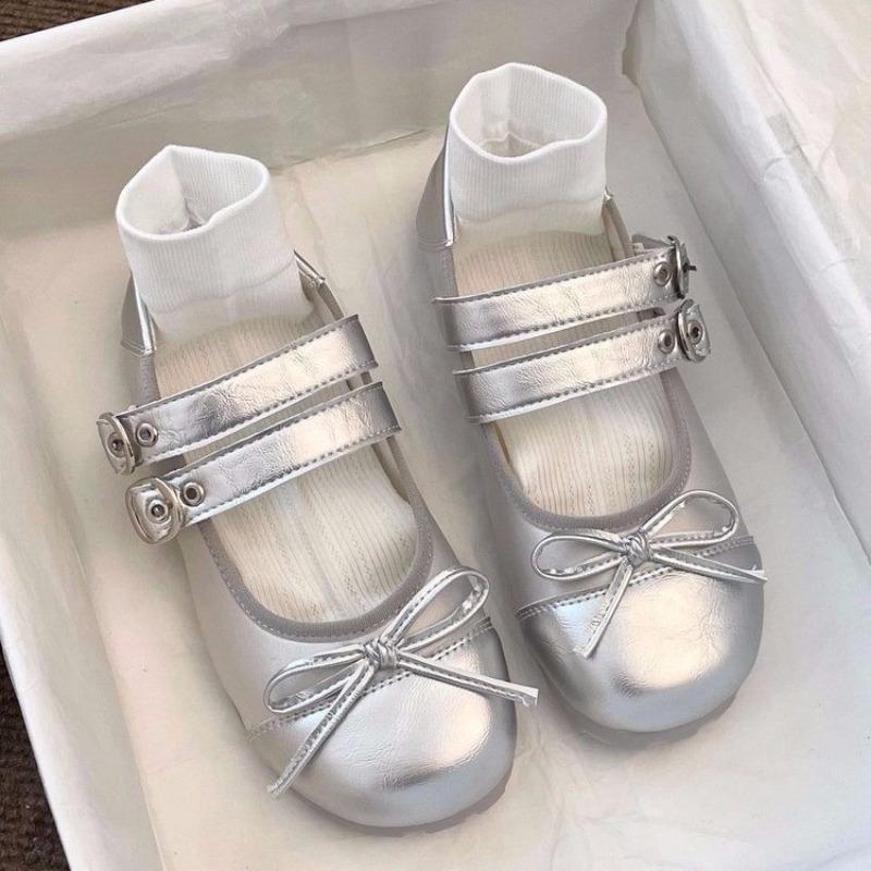 Silver Mary Jane Flat Leather Shoes Summer New Versatile Niche Design with Lolita Single Shoes