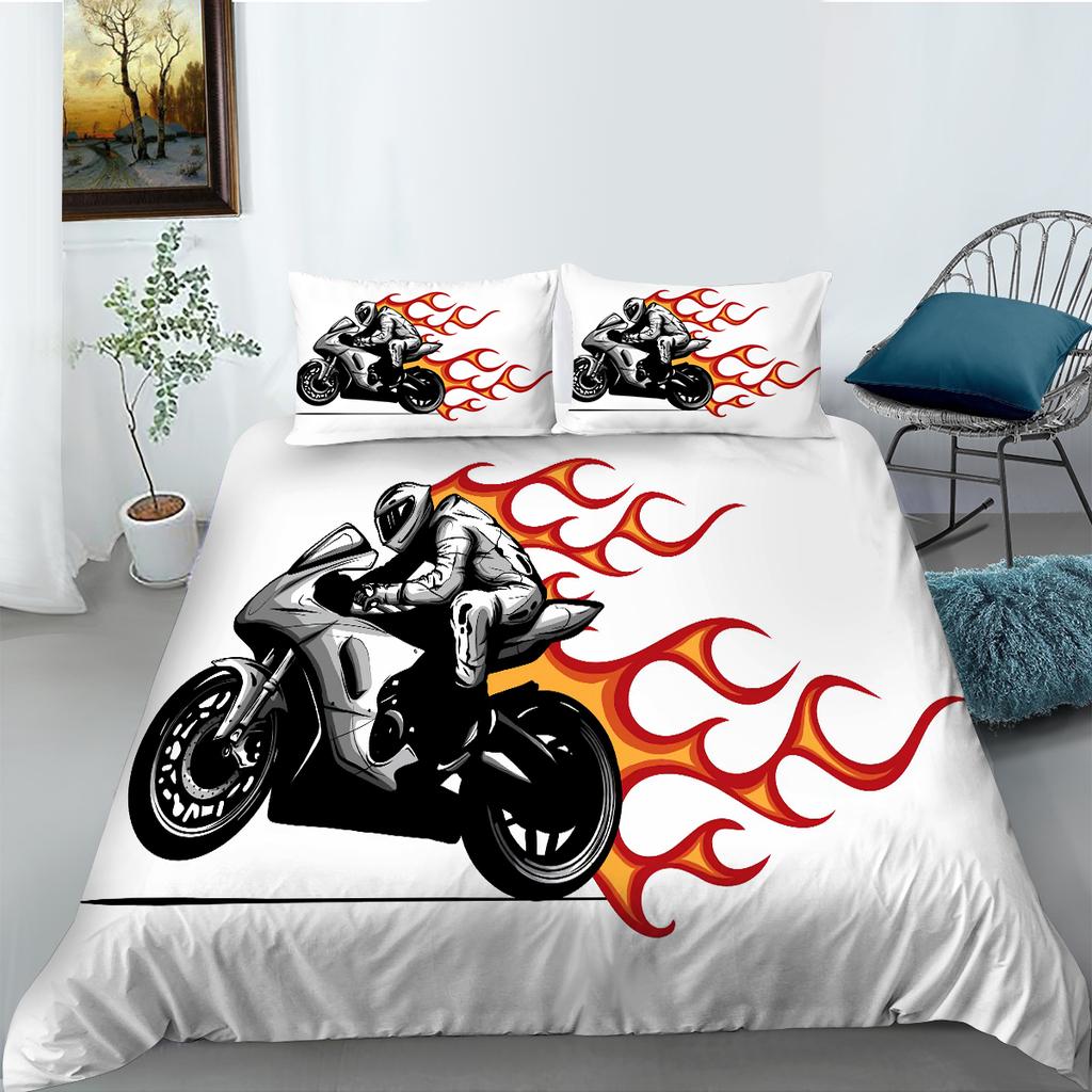 Comfortable Motorcycle Themed Bedding Set 3D Down Duvet Cover 2/3 Pieces for Boys/teenagers/men's Rooms AU180 * 210 Full Size Duvet Cover