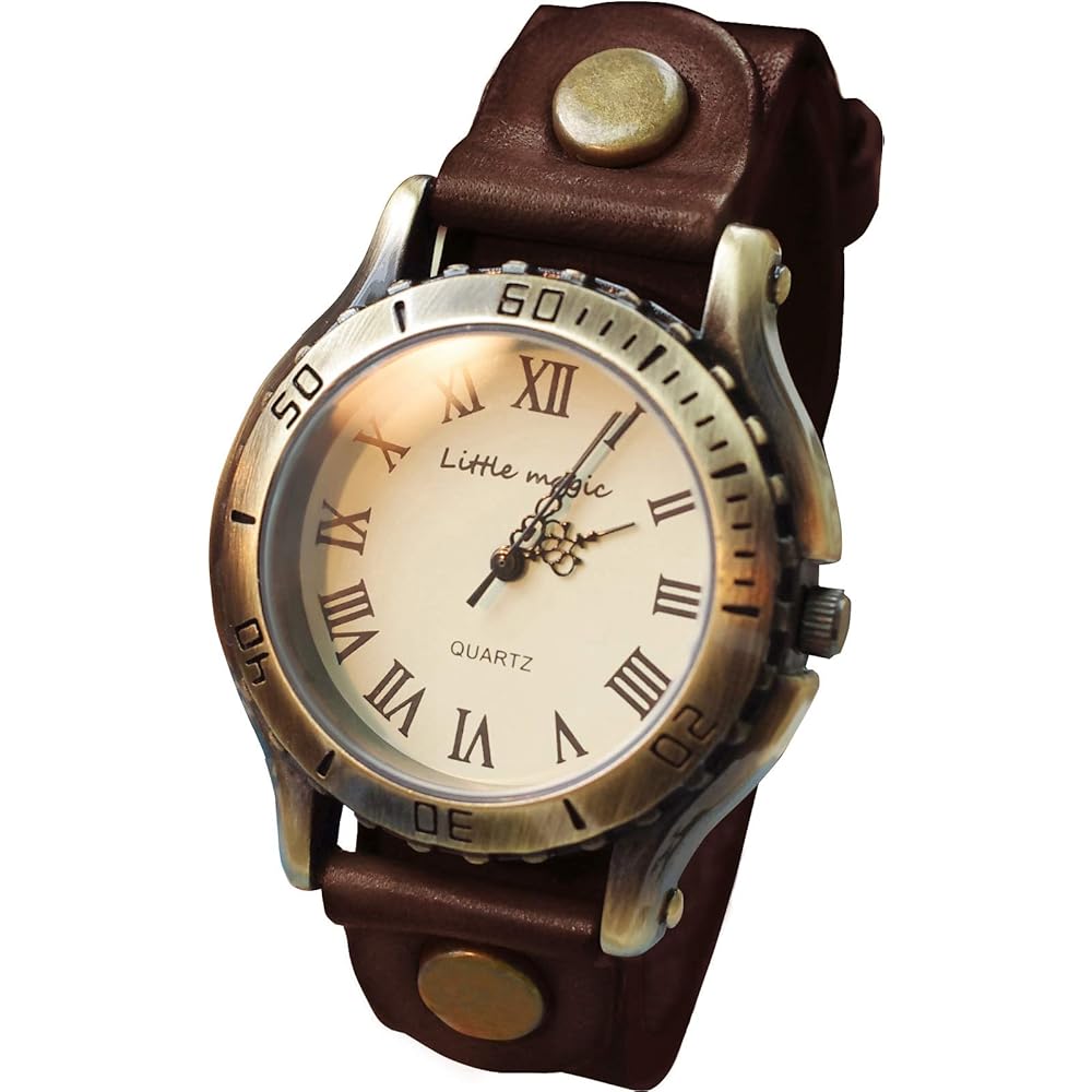 

Little Magic Japan Leather Antique Style Watch Dark Brown Metal Allergy Friendly Unisex M Size