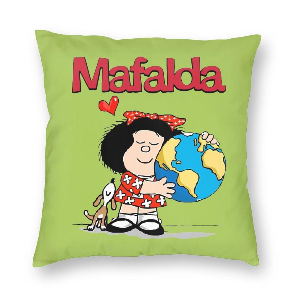 Federa Cuscino Mafalda Cartone Animato Poliestere Stampato Copricuscino Decorazioni Copricuscino da Lancio Casa con Cerniera