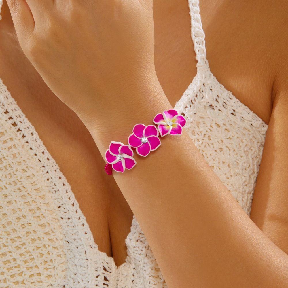 Strass-Polymer Clay Zopfseil-Armband Buntes Ei-Blumen-Armreif Party-Schmuck