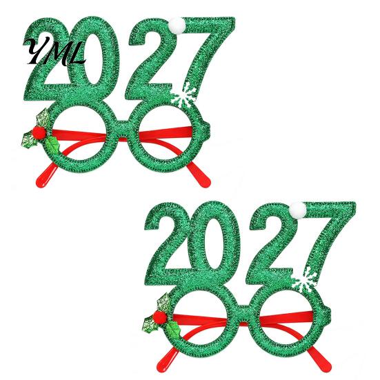 Colorful Festive Glasses for Parties 2 Pcs 2027 New Year Eyeglasses, Plastic Glitter Number Glass Frame, Happy Party Decorations Shiny Unisex Headband