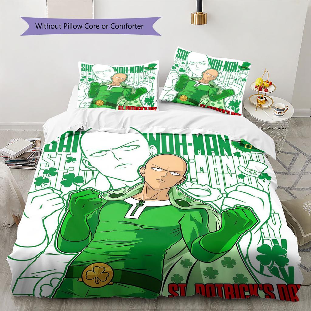 One-Punch Pattern Bedding Quilt Set Quilt Cover Pillowcase Home Decoration Birthday Gift (1 * Duvet Cover + 2 * Pillowcase, Without Core)