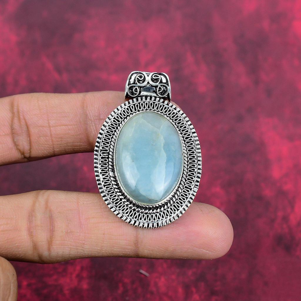 Přívěsek z akvamarínu a masivního sterlingového stříbra 925, ručně vyráběné šperky s drahokamy a přívěskem, dárky pro manželku, zbrusu nový přívěsek