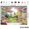 2D Beautiful Garden View Through White Window Photography Backdrop