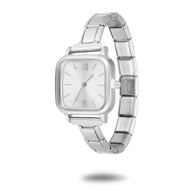 1PCS DIY Square Round Simple Watch Men Women's 9MM Width Italian Elastic Charm Stainless Watch Header Linker Bracelet Gifts