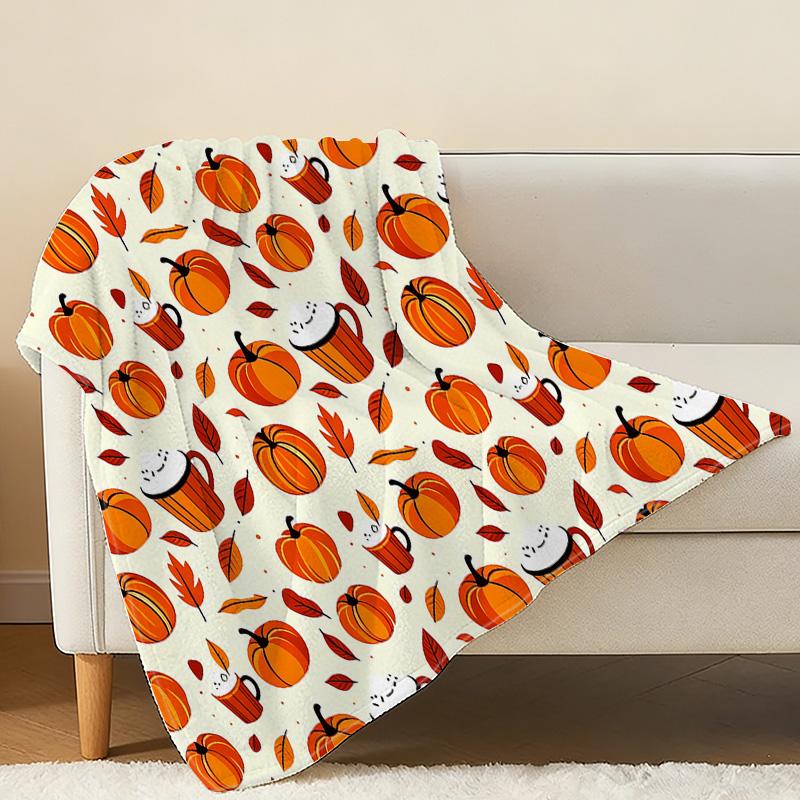 Pumpkin Series Flannel Blanket Lightweight Non-Binding, Soft Skin-Friendly Warm Throw for Fall Winter, Cozy Home Couch Window Seat Decor
