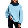 Women's Fashion Color Block Neck Long Sleeve Sweatshirt Casual Pullover Top