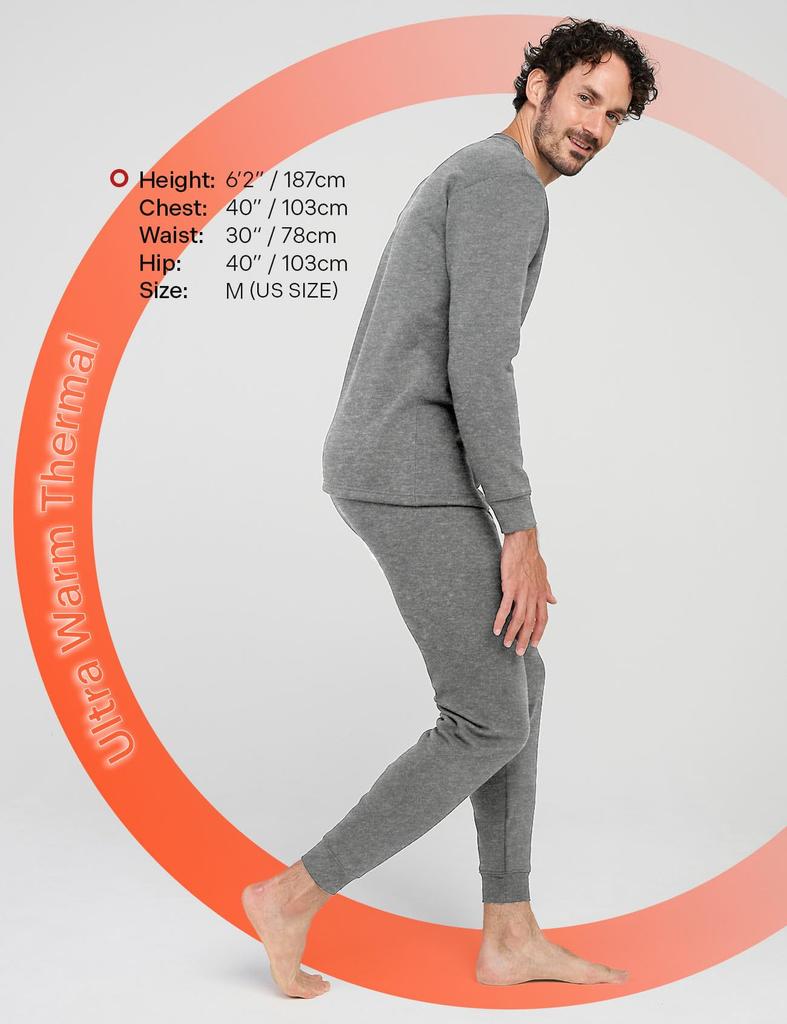 LAPASA Warm Thermal Top and Bottom Size Heather Gray Thick Top and Bottom Size M Innerwear, Underwear, Set, Fleece-Lined, 4. (Super Set),