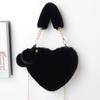 Trendy Ladies Plush Love Heart Shaped  Fashionable Solid Color Soft Comfortable Purses Popular Women Hand Bags