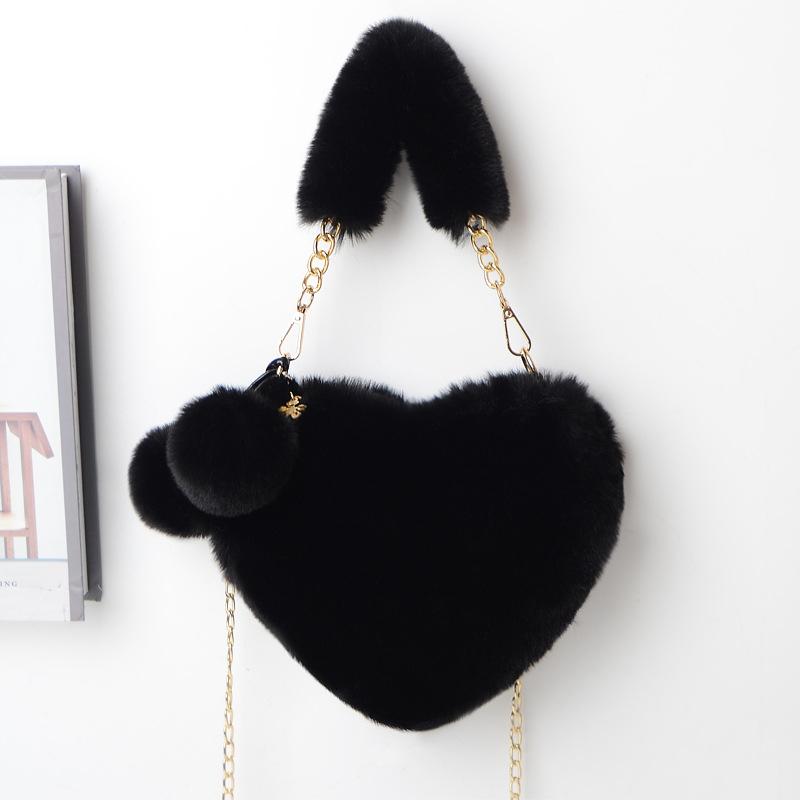Trendy Ladies Plush Love Heart Shaped Fashionable Solid Color Soft Comfortable Purses Popular Women Hand Bags