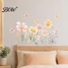Waterproof PVC Flower Window Clings 2Pcs Watercolor Flowers Wall Sticker, Floral Decal with Butterflies, Removable Decals for Bedroom Art Decor,