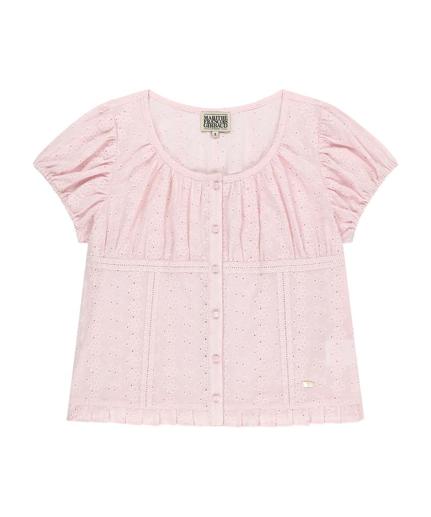 Malittepeulangsowajeobeo W Puff Sleeve Lace Shirt Light Pink