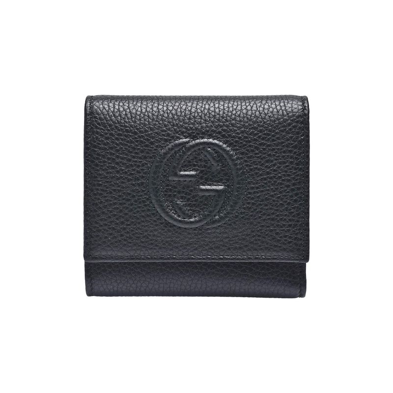 Gucci Classic Logo Litchi Grain Leather Wallet Women wallet Black 598207-A7M0G-1000