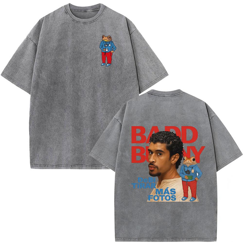 Vintage Washed Rapper Bad Bunny Debi Tirar Mas Fotos DTMF T Shirts Men Women Summer Clothing Fashion Hip Hop Tshirts Streetwear