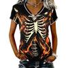 Damen Freizeit V-Ausschnitt Kurzarm T-Shirt Halloween Print Pullover Top