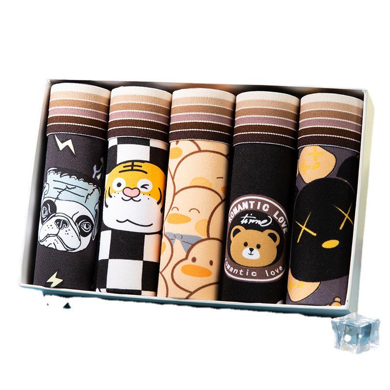 Men's Cartoon Summer Flat-Leg Antibacterial Briefs - Trendy Personality Four-Corner Shorts