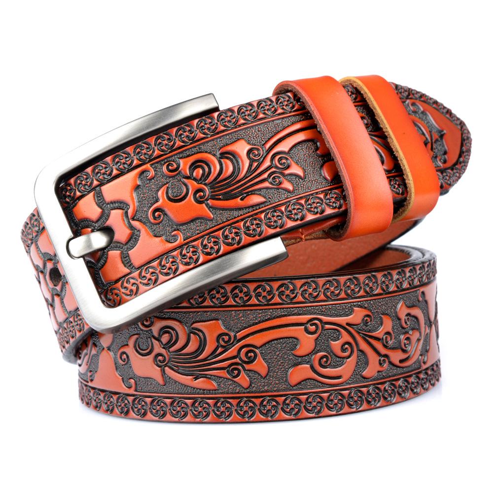 Personalized Men's Leather Belt for Jeans – Customized Carving Cowhide Belt Fashion Accessory