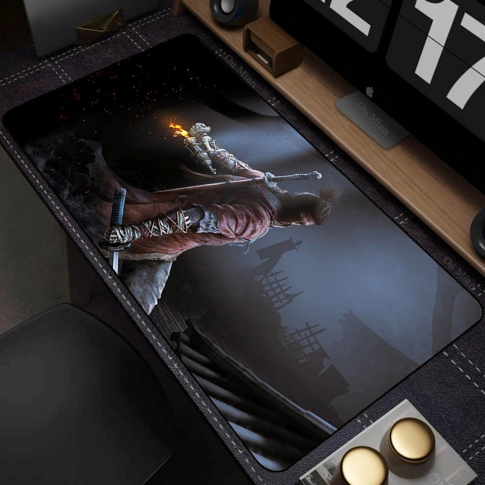 Extended Gaming Mouse Pad Thick Cloth Surface Rubber Mousepad Sekiro Stitched Edge XL Mouse Mat with Non-Slip Grip for Desktop