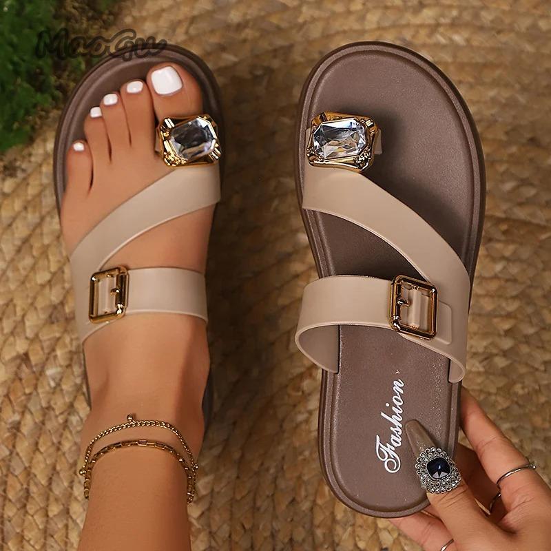 Fashion Fashion Rhinestone Clip Toe Slippers Women 2025 Buckle Decor Platform Sandals Woman Summer Thick Bottom Beach Flip Flops Female