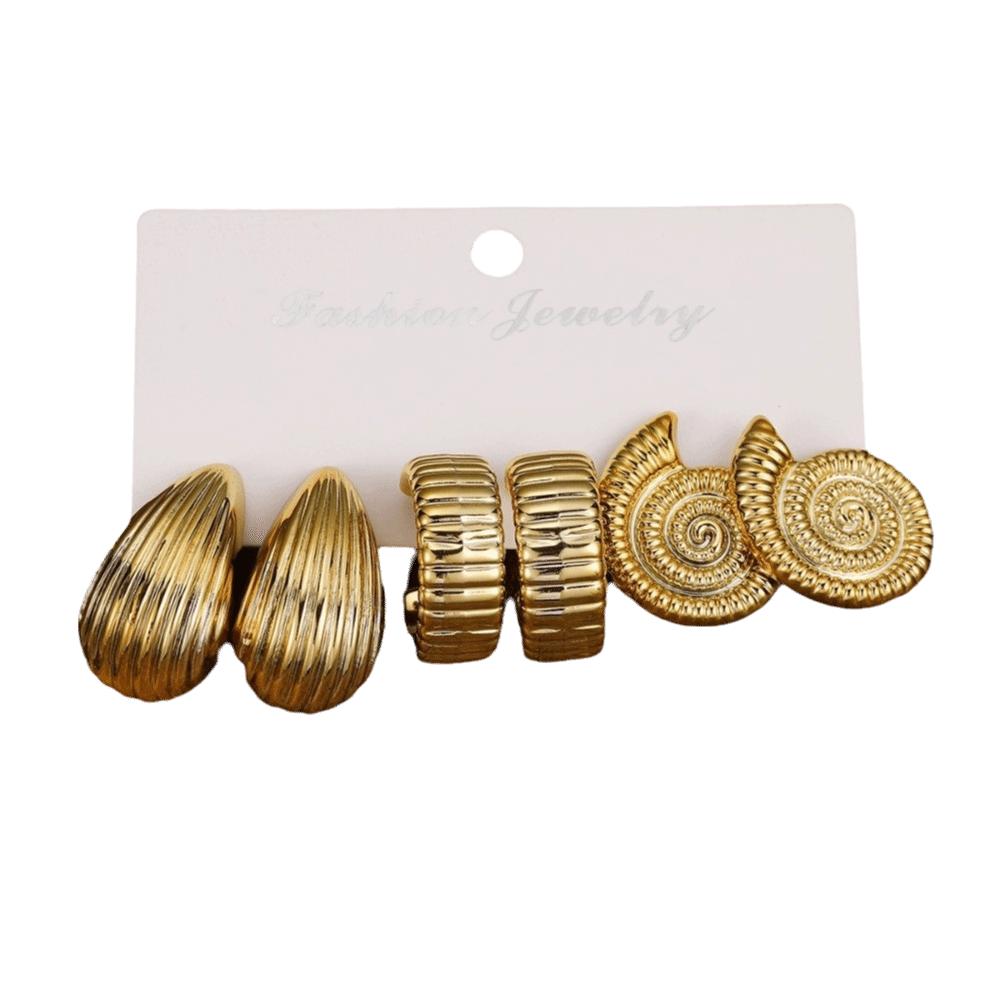 

Golden C-Shape Earrings Set Textured Seashell Dangle Earrings Jewelry Accessories Style D