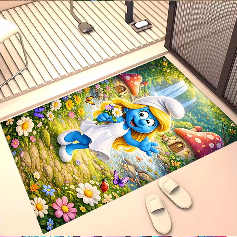 Blue Smurfs Print Rug, Washable Floor Carpet, For Entryway Dorm Laundry Room Office Study, Home Decor Birthday Christmas Gift