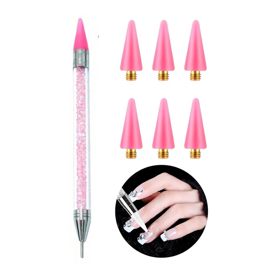 

Rhinestone Picker Dotting Pen with 6 Extra Wax Tips, Dual-Ended Manicure Nail Art DIY Decoration for Rhinestones and Gemstones рожевий