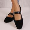 Women's Retro Suede Elegant Square Toe Pumps Flat Heel Single Shoes Women's Fall One Line Strap Low Heel Mary Jane Shoes