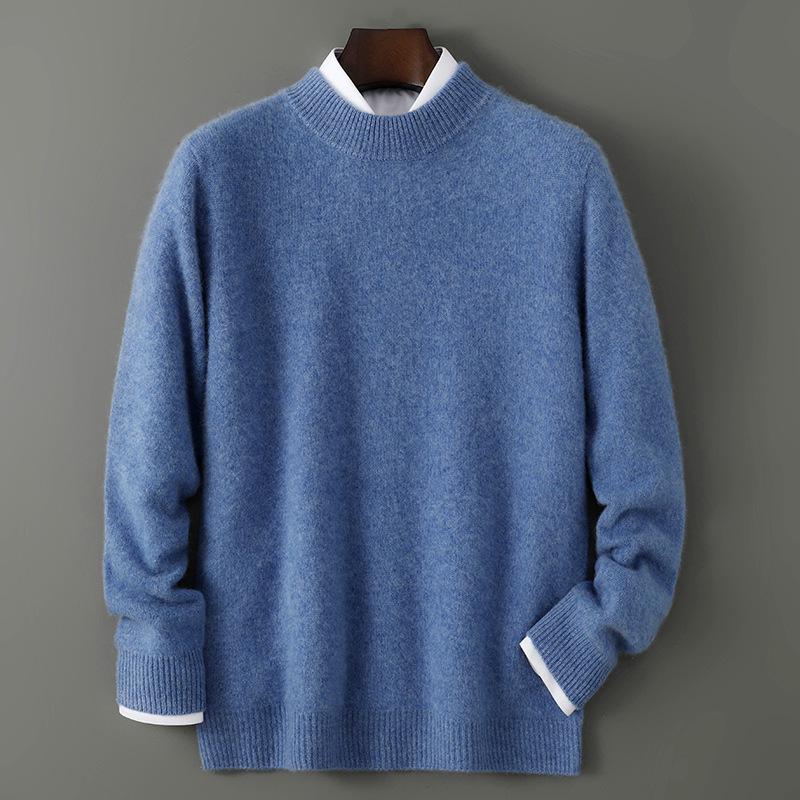Men s Pure Wool Half-High Collar Thick Knit Sweater - Autumn/Winter Business Pullover Extra Extra Large