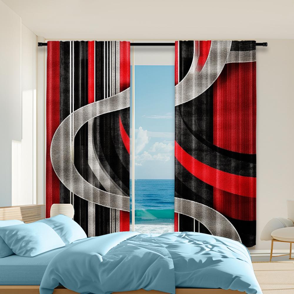 

2Pcs Abstract Curtains Rod Pocket Design For Easy Installation Window Drapes For Bedroom Living Room Home Decor Window 29x65in(75x166cm)