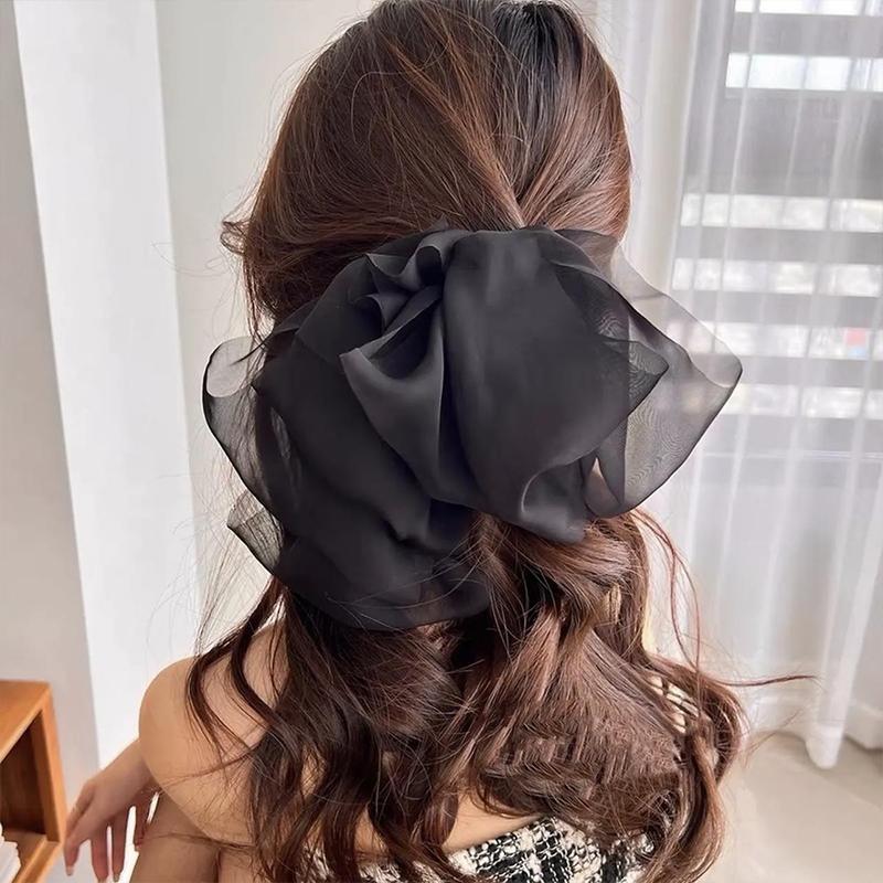 3Pcs Fashion Korean Chiffon Large Bow Spring Clip Hair Accessory Women Lace Hair Clip Spring Accessories, Hair Accessories