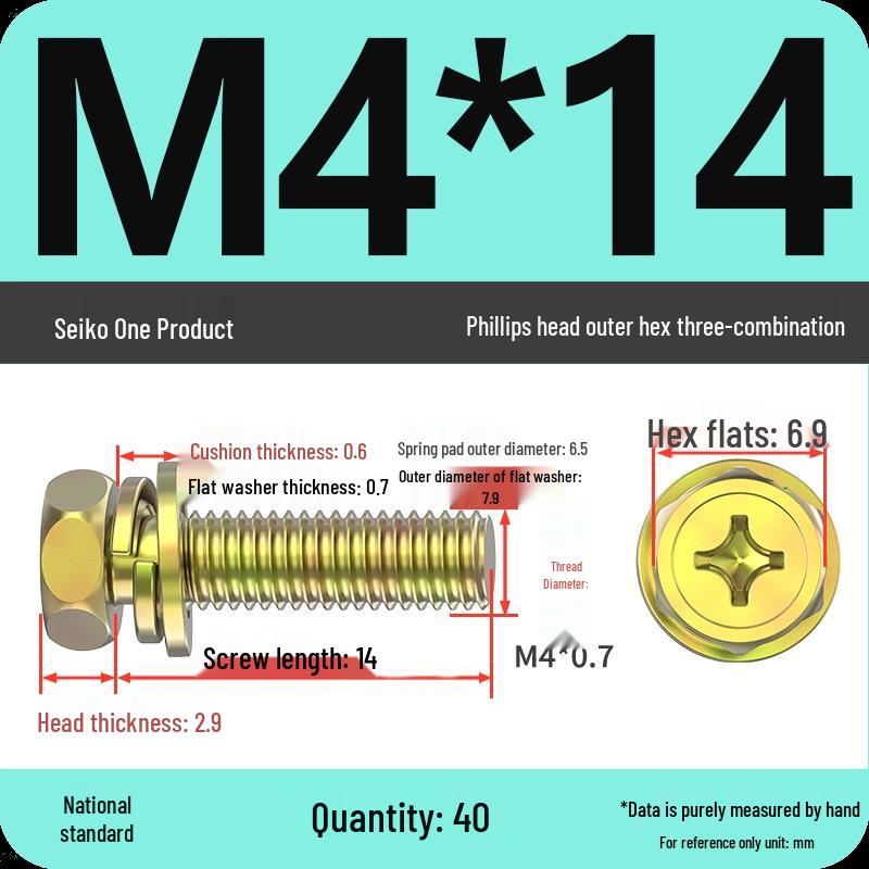 Concave Head Hexagon Combination Bolt Set with Spring Washer and Gasket - 3 Pieces